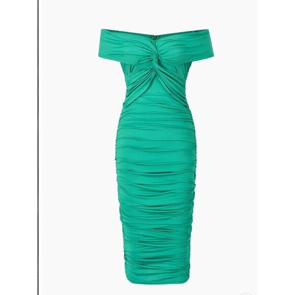 Micas Emerald Off the Shoulder Ruched Midi Dress - M - Picture 1 of 7